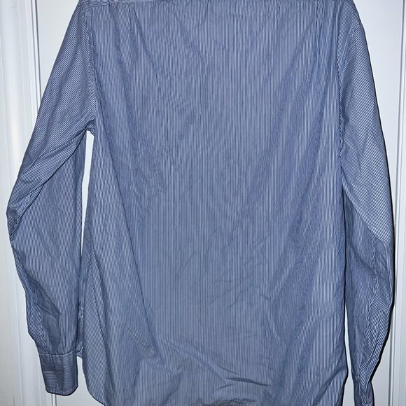 J.Crew Mens Casual Button Down, Blue and White Stripes with Accent Collar - Picture 2 of 3